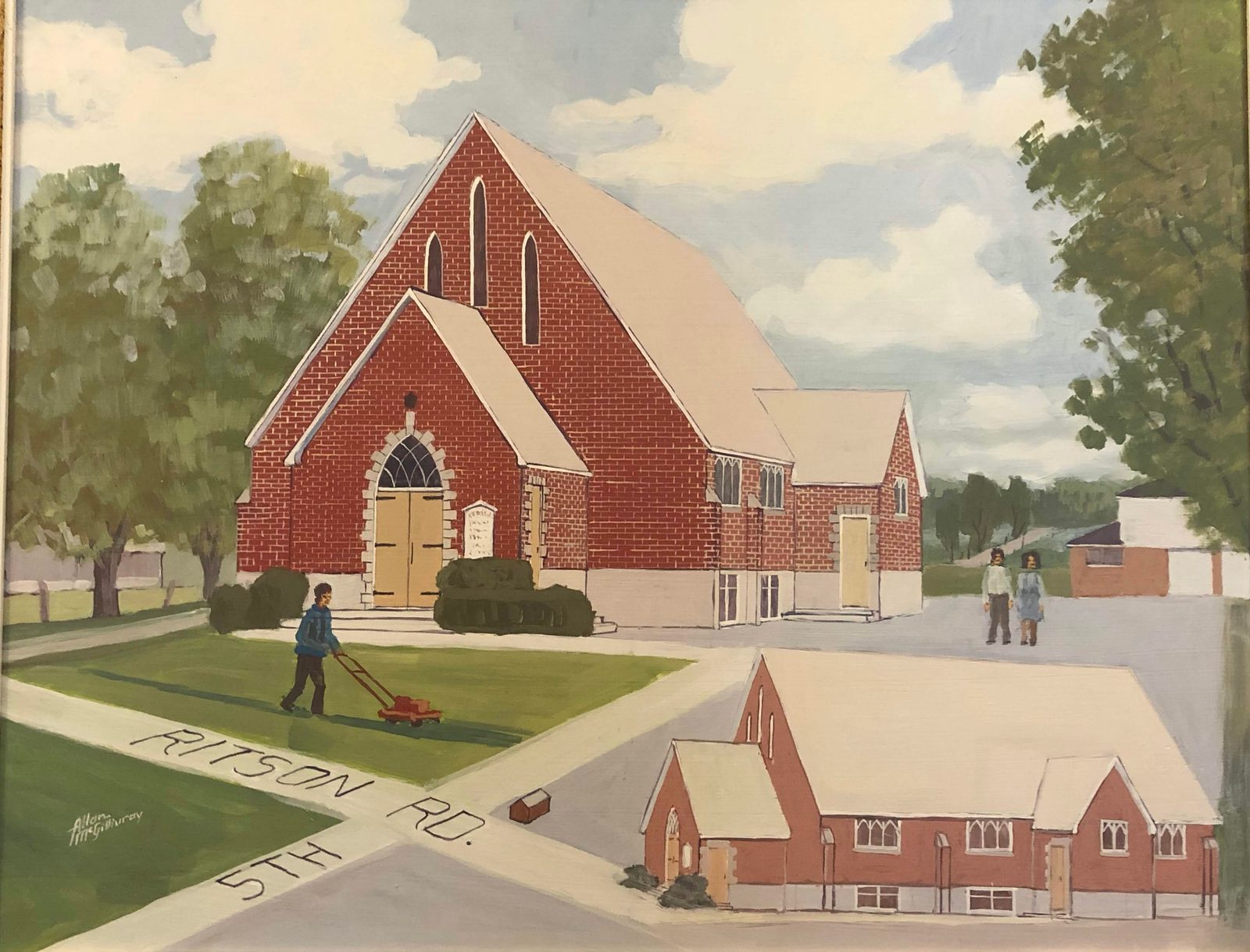 An artist's depiction of Kedron's present church on Ritson Road