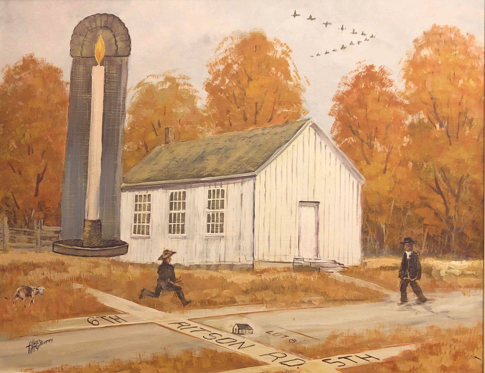 An artist's depiction of Kedron's second church at Ritson Road and Conlin Road